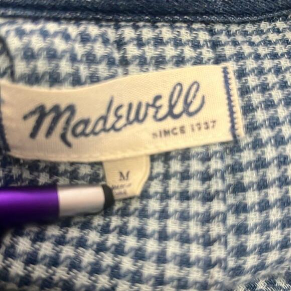 NADEWELL CHAMBRAY POPOVER CHECK LINED SHIRTDRESS SIZE M - Picture 5 of 8